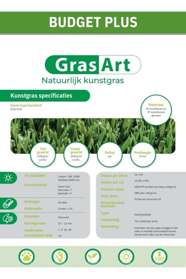 kunstgrass budget plus specificaties