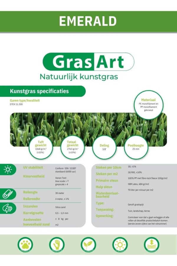 kunstgras emerald specificaties